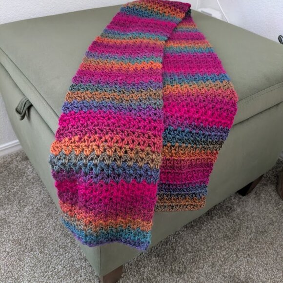 **NEW** Handmade / Crocheted Scarf - Fall Jewel Tones - Picture 5 of 5